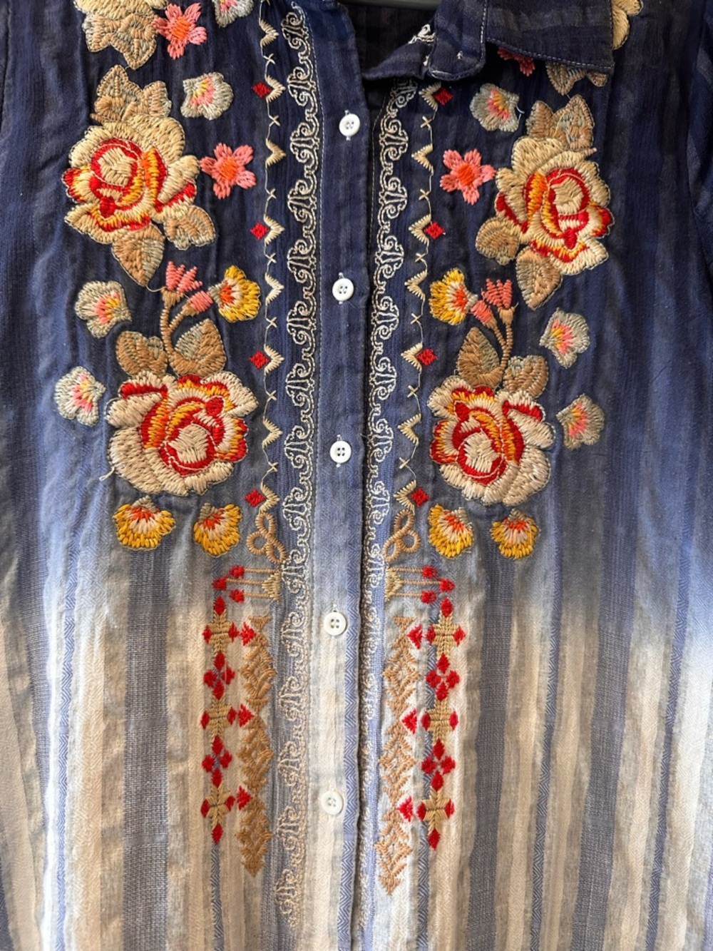 Andree Blue Ombre Striped Embroidered Tunic Dress - Picture 4 of 8